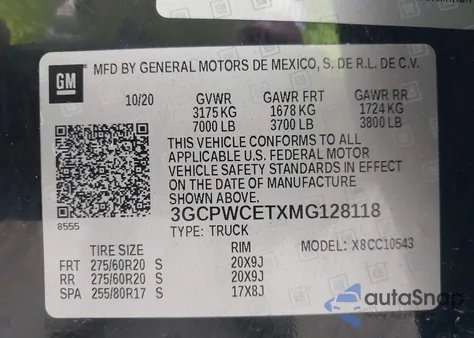 2021 Chevrolet Silverado 1500 2Wd Short Bed Lt из США, поврежденный, VIN 3GCPWCETXMG128118